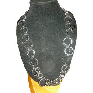 DAISY FUENTES Gunmetal Interlocked Circle‎ Rings Necklace Long 33"